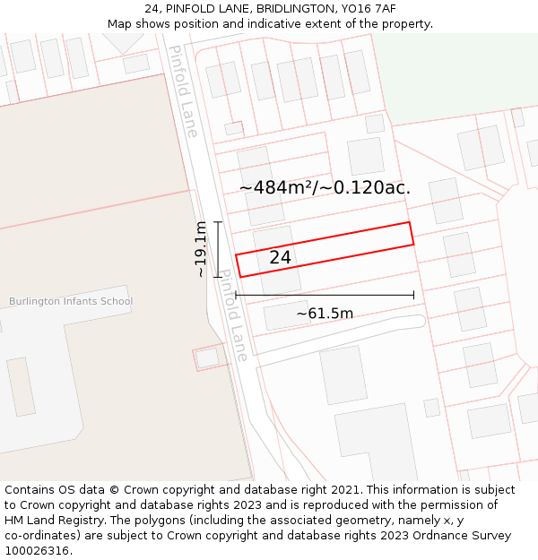 24, PINFOLD LANE, BRIDLINGTON, YO16 7AF: Plot and title map