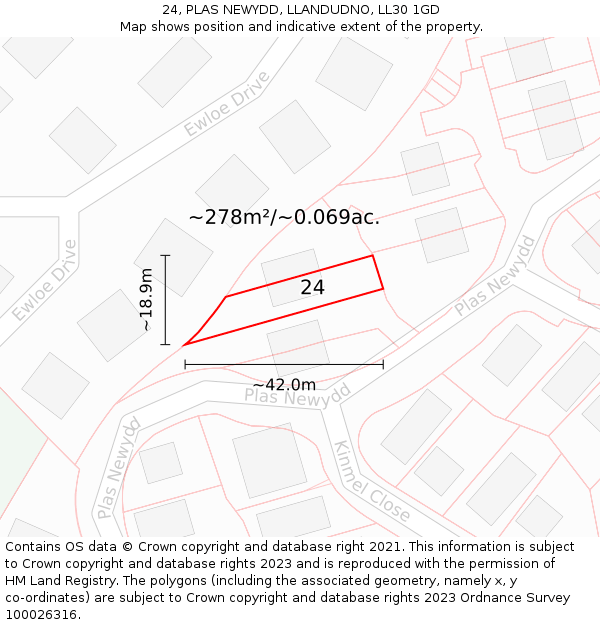 24, PLAS NEWYDD, LLANDUDNO, LL30 1GD: Plot and title map