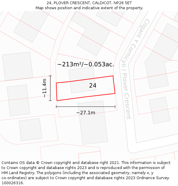 24, PLOVER CRESCENT, CALDICOT, NP26 5ET: Plot and title map