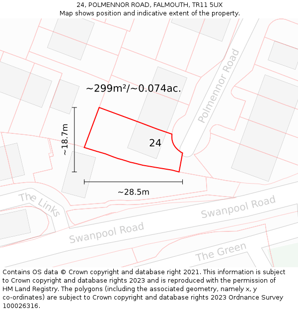 24, POLMENNOR ROAD, FALMOUTH, TR11 5UX: Plot and title map