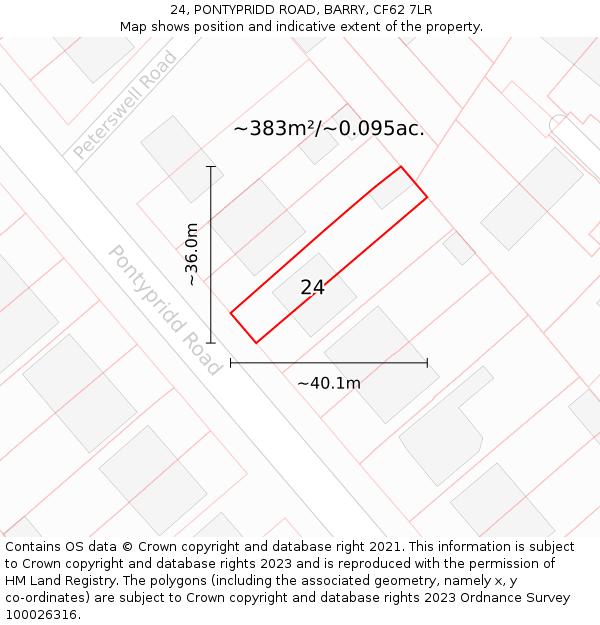 24, PONTYPRIDD ROAD, BARRY, CF62 7LR: Plot and title map