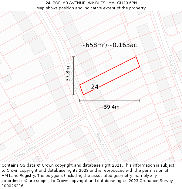 24, POPLAR AVENUE, WINDLESHAM, GU20 6PN: Plot and title map