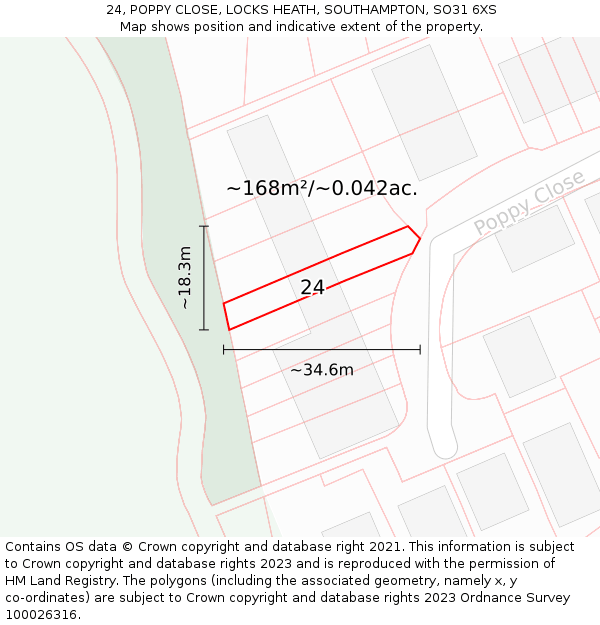 24, POPPY CLOSE, LOCKS HEATH, SOUTHAMPTON, SO31 6XS: Plot and title map