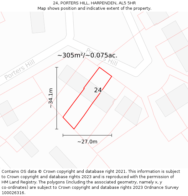 24, PORTERS HILL, HARPENDEN, AL5 5HR: Plot and title map