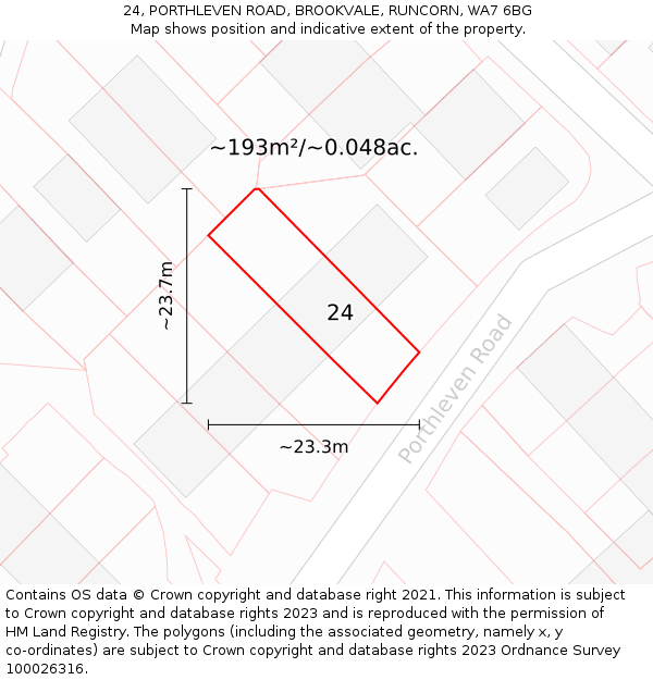 24, PORTHLEVEN ROAD, BROOKVALE, RUNCORN, WA7 6BG: Plot and title map