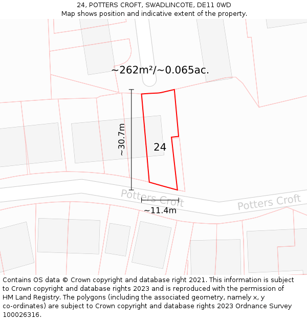 24, POTTERS CROFT, SWADLINCOTE, DE11 0WD: Plot and title map