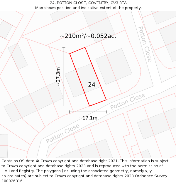 24, POTTON CLOSE, COVENTRY, CV3 3EA: Plot and title map