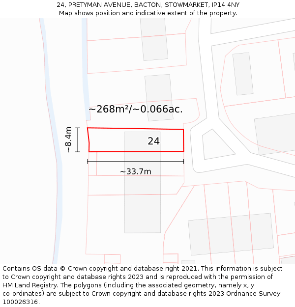 24, PRETYMAN AVENUE, BACTON, STOWMARKET, IP14 4NY: Plot and title map