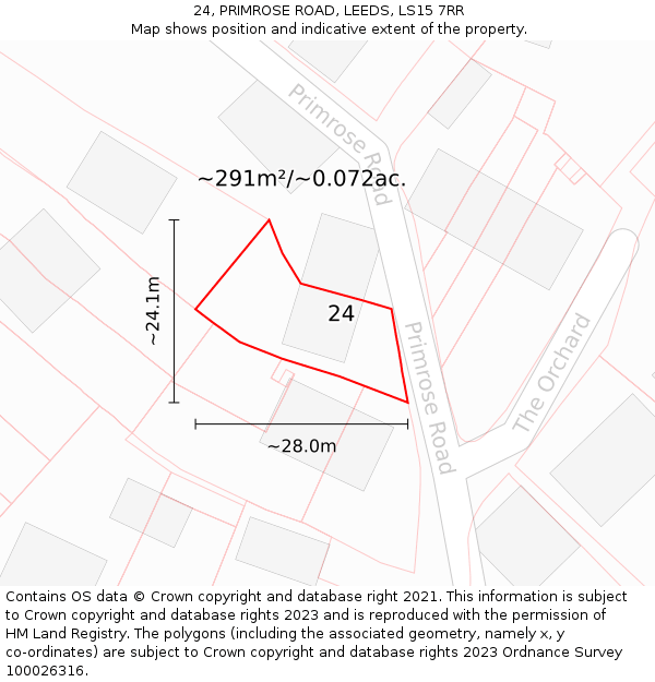 24, PRIMROSE ROAD, LEEDS, LS15 7RR: Plot and title map