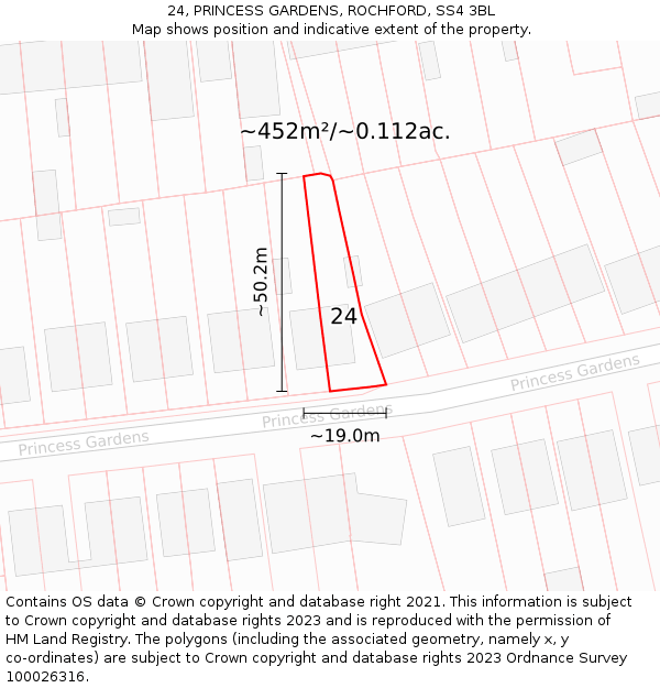 24, PRINCESS GARDENS, ROCHFORD, SS4 3BL: Plot and title map