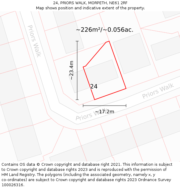 24, PRIORS WALK, MORPETH, NE61 2RF: Plot and title map