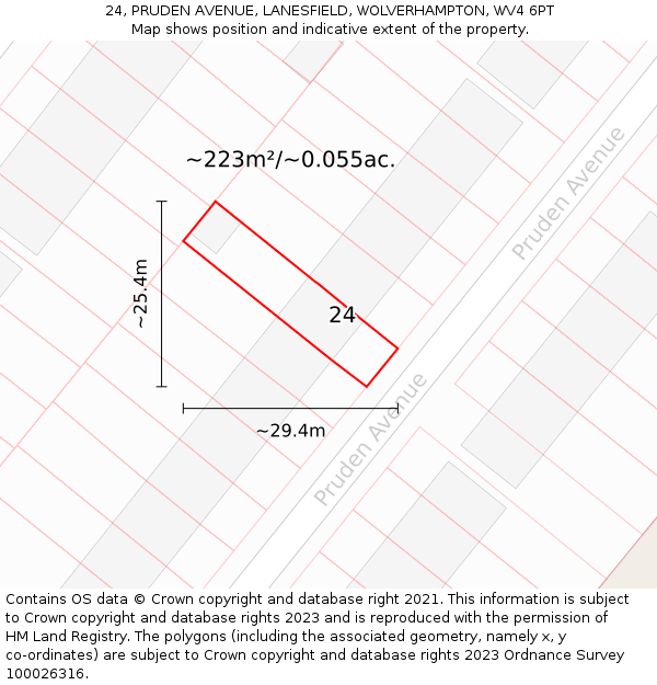 24, PRUDEN AVENUE, LANESFIELD, WOLVERHAMPTON, WV4 6PT: Plot and title map