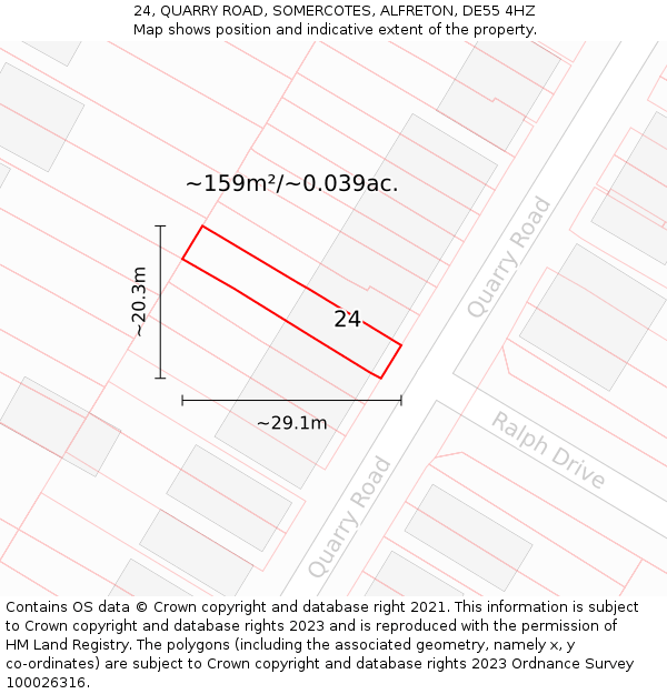 24, QUARRY ROAD, SOMERCOTES, ALFRETON, DE55 4HZ: Plot and title map