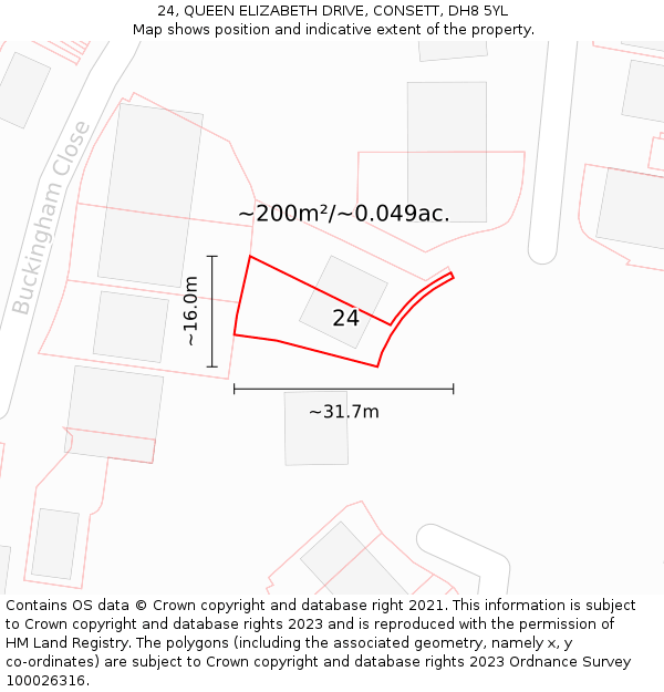 24, QUEEN ELIZABETH DRIVE, CONSETT, DH8 5YL: Plot and title map