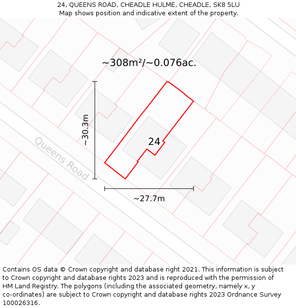 24, QUEENS ROAD, CHEADLE HULME, CHEADLE, SK8 5LU: Plot and title map