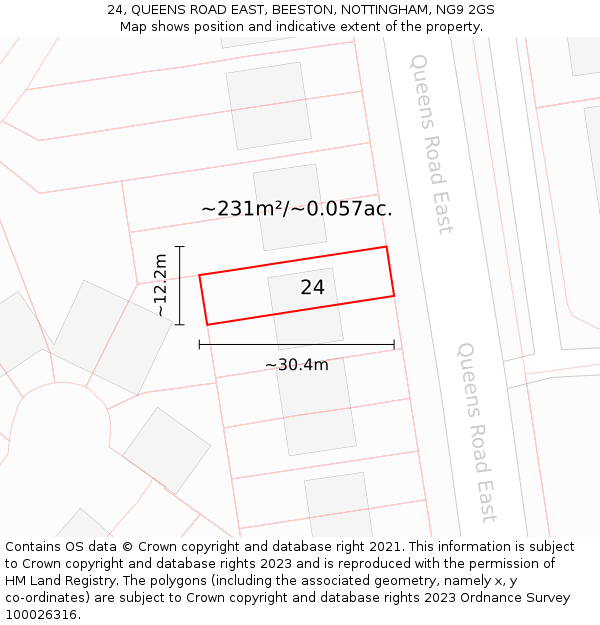 24, QUEENS ROAD EAST, BEESTON, NOTTINGHAM, NG9 2GS: Plot and title map