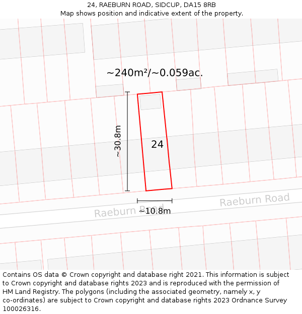 24, RAEBURN ROAD, SIDCUP, DA15 8RB: Plot and title map
