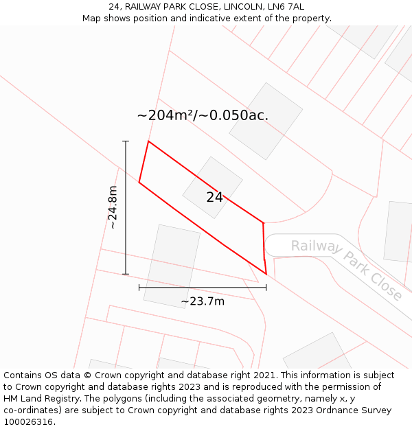 24, RAILWAY PARK CLOSE, LINCOLN, LN6 7AL: Plot and title map