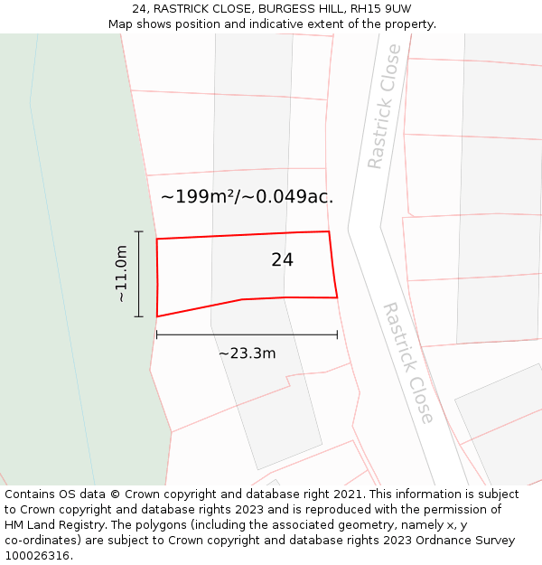 24, RASTRICK CLOSE, BURGESS HILL, RH15 9UW: Plot and title map