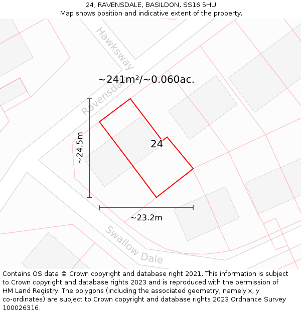 24, RAVENSDALE, BASILDON, SS16 5HU: Plot and title map