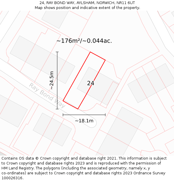 24, RAY BOND WAY, AYLSHAM, NORWICH, NR11 6UT: Plot and title map