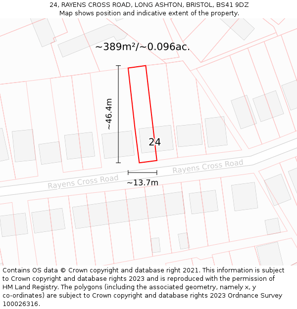 24, RAYENS CROSS ROAD, LONG ASHTON, BRISTOL, BS41 9DZ: Plot and title map