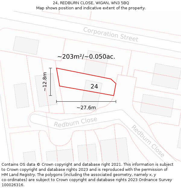 24, REDBURN CLOSE, WIGAN, WN3 5BQ: Plot and title map