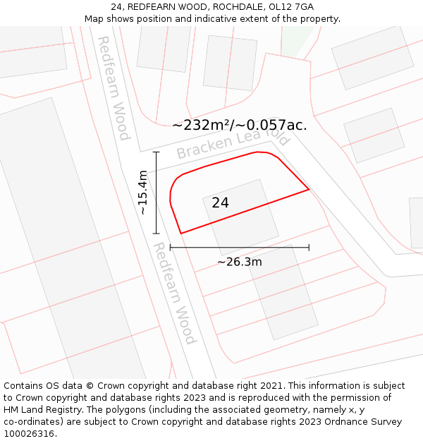 24, REDFEARN WOOD, ROCHDALE, OL12 7GA: Plot and title map