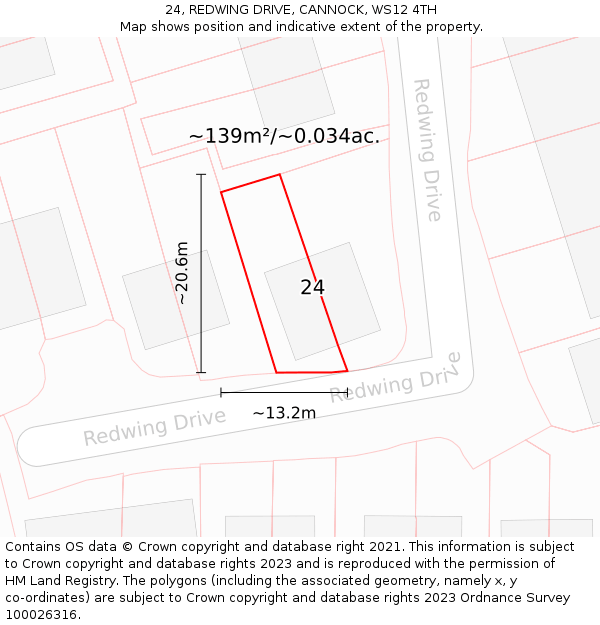24, REDWING DRIVE, CANNOCK, WS12 4TH: Plot and title map