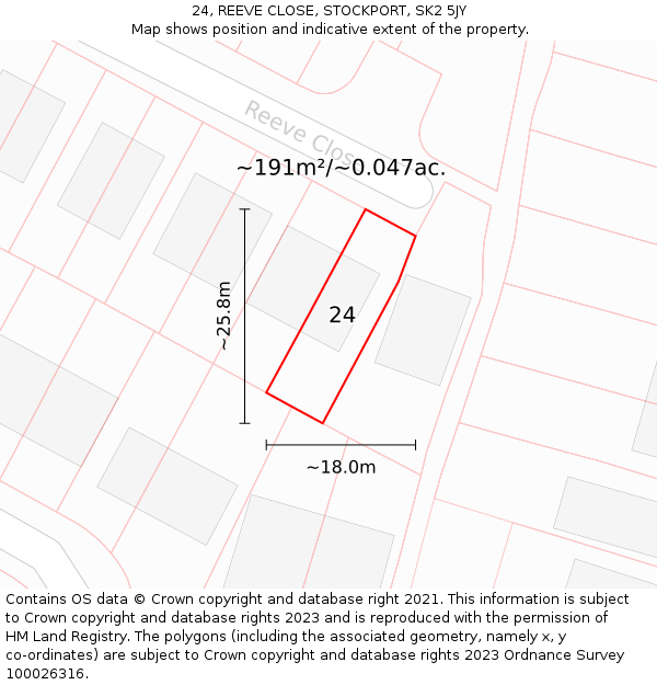 24, REEVE CLOSE, STOCKPORT, SK2 5JY: Plot and title map