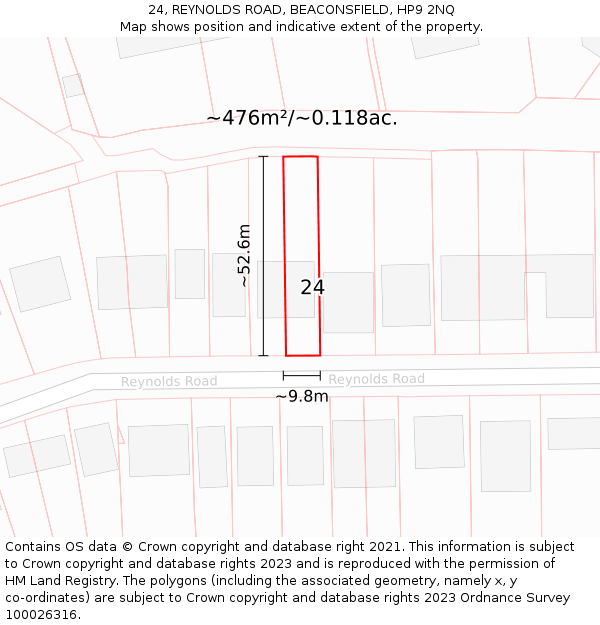 24, REYNOLDS ROAD, BEACONSFIELD, HP9 2NQ: Plot and title map