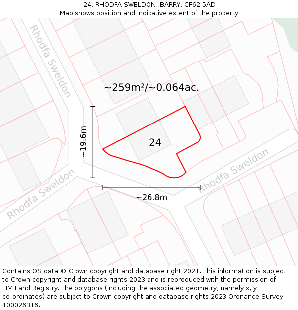 24, RHODFA SWELDON, BARRY, CF62 5AD: Plot and title map