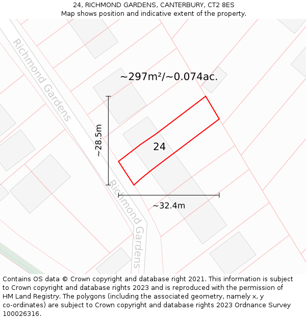 24, RICHMOND GARDENS, CANTERBURY, CT2 8ES: Plot and title map