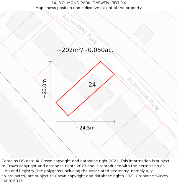 24, RICHMOND PARK, DARWEN, BB3 0JX: Plot and title map