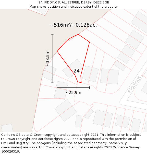 24, RIDDINGS, ALLESTREE, DERBY, DE22 2GB: Plot and title map