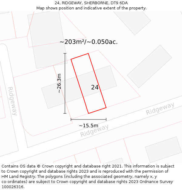 24, RIDGEWAY, SHERBORNE, DT9 6DA: Plot and title map