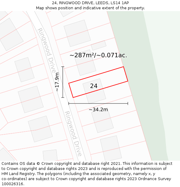 24, RINGWOOD DRIVE, LEEDS, LS14 1AP: Plot and title map