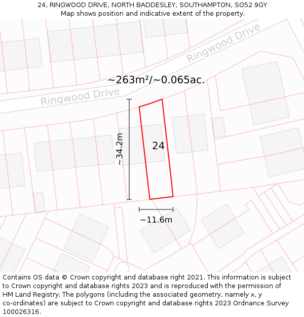 24, RINGWOOD DRIVE, NORTH BADDESLEY, SOUTHAMPTON, SO52 9GY: Plot and title map