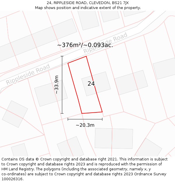 24, RIPPLESIDE ROAD, CLEVEDON, BS21 7JX: Plot and title map