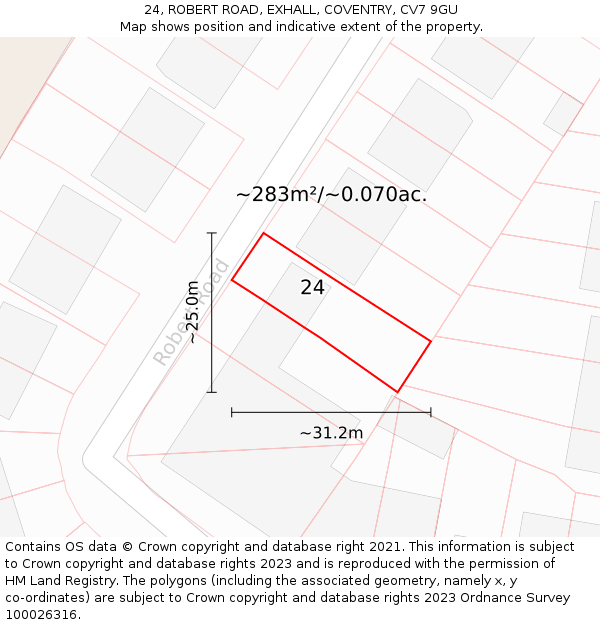 24, ROBERT ROAD, EXHALL, COVENTRY, CV7 9GU: Plot and title map