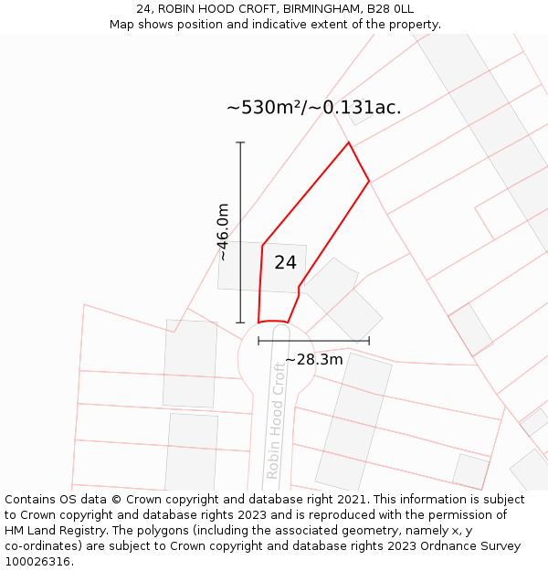 24, ROBIN HOOD CROFT, BIRMINGHAM, B28 0LL: Plot and title map