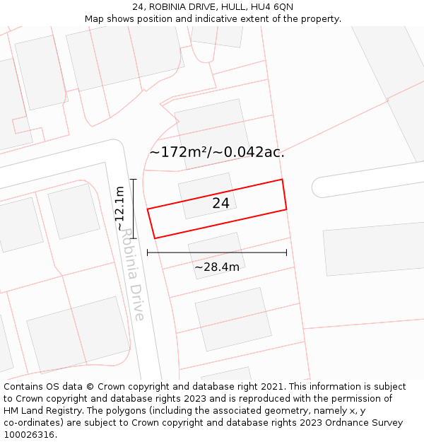 24, ROBINIA DRIVE, HULL, HU4 6QN: Plot and title map