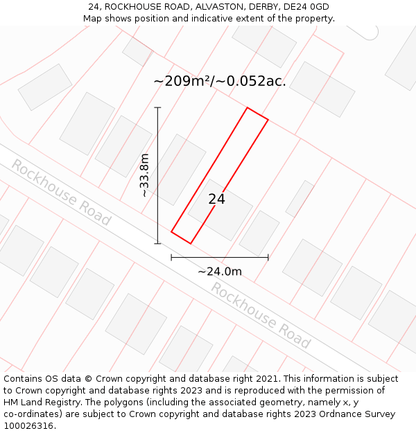 24, ROCKHOUSE ROAD, ALVASTON, DERBY, DE24 0GD: Plot and title map