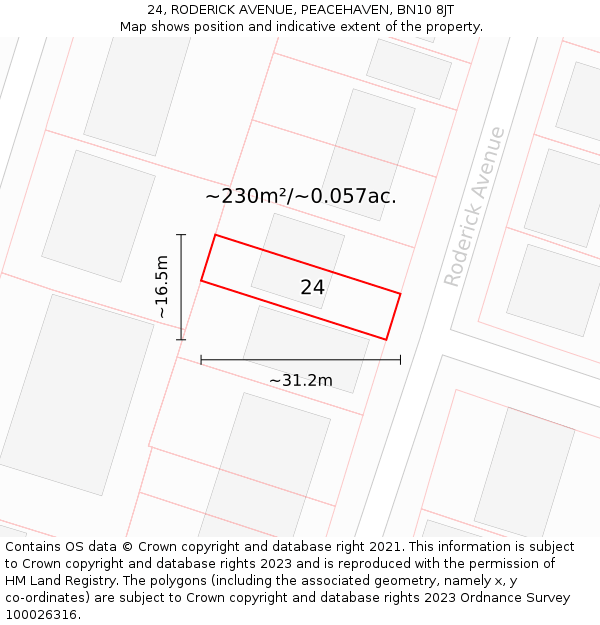 24, RODERICK AVENUE, PEACEHAVEN, BN10 8JT: Plot and title map