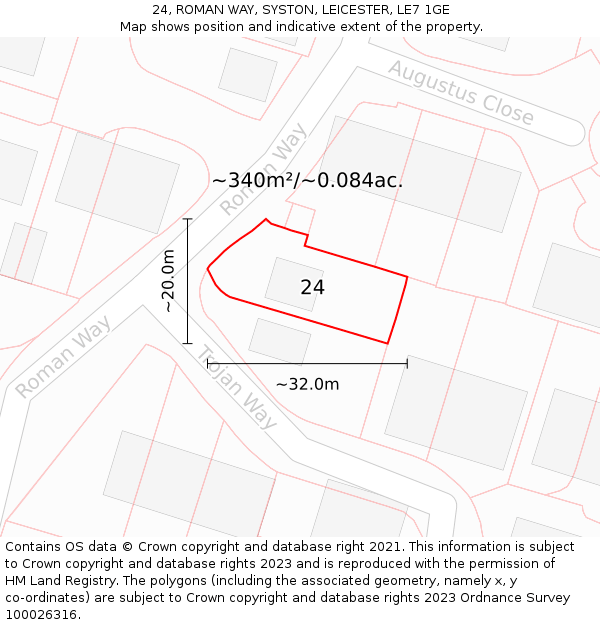 24, ROMAN WAY, SYSTON, LEICESTER, LE7 1GE: Plot and title map