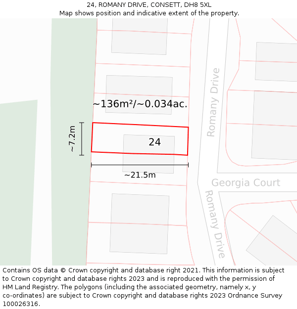 24, ROMANY DRIVE, CONSETT, DH8 5XL: Plot and title map