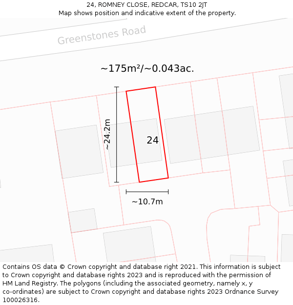 24, ROMNEY CLOSE, REDCAR, TS10 2JT: Plot and title map