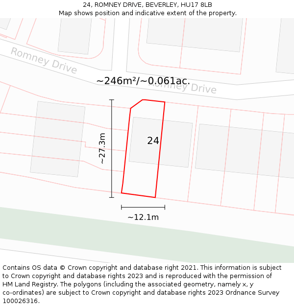 24, ROMNEY DRIVE, BEVERLEY, HU17 8LB: Plot and title map