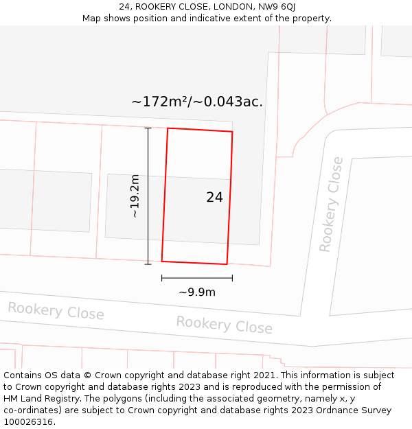 24, ROOKERY CLOSE, LONDON, NW9 6QJ: Plot and title map