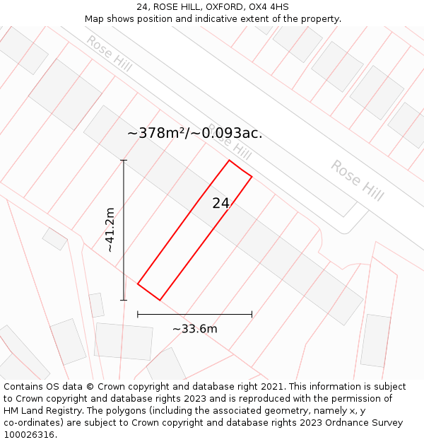 24, ROSE HILL, OXFORD, OX4 4HS: Plot and title map